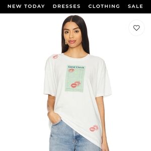 Daydreamer Guest Check White Tee with Green and Red Accents